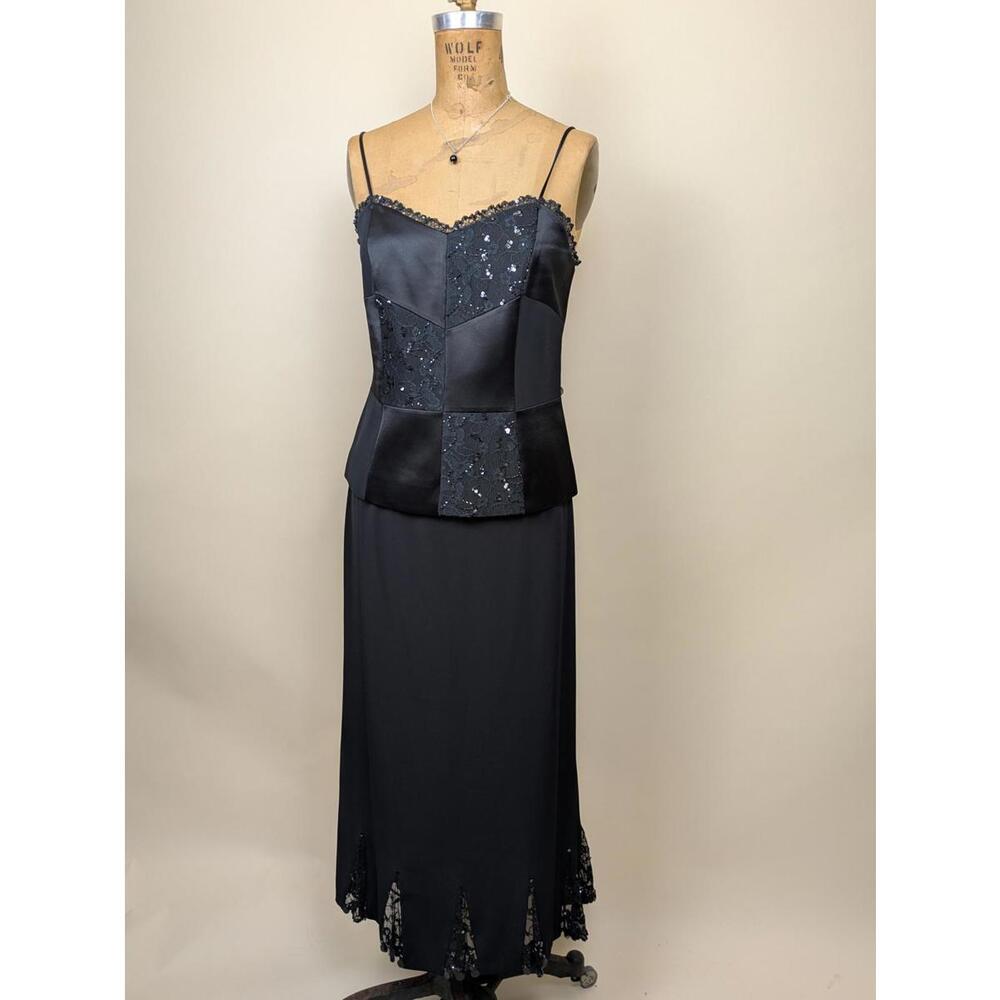 Y2k patchwork satin and lace cami skirt set